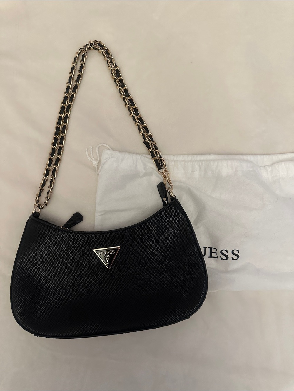 GUESS Black Shoulder Bag with Gold Chain Strap